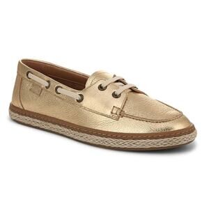 VIONIC Summer Loafer Boat Shoe in Gold Leather with Jute Trim - Retail: $130